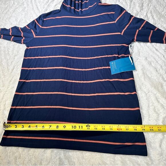 Market & Spruce Size M Navy Blue Striped Turtleneck Top NWT Neutral Layering - Picture 4 of 8